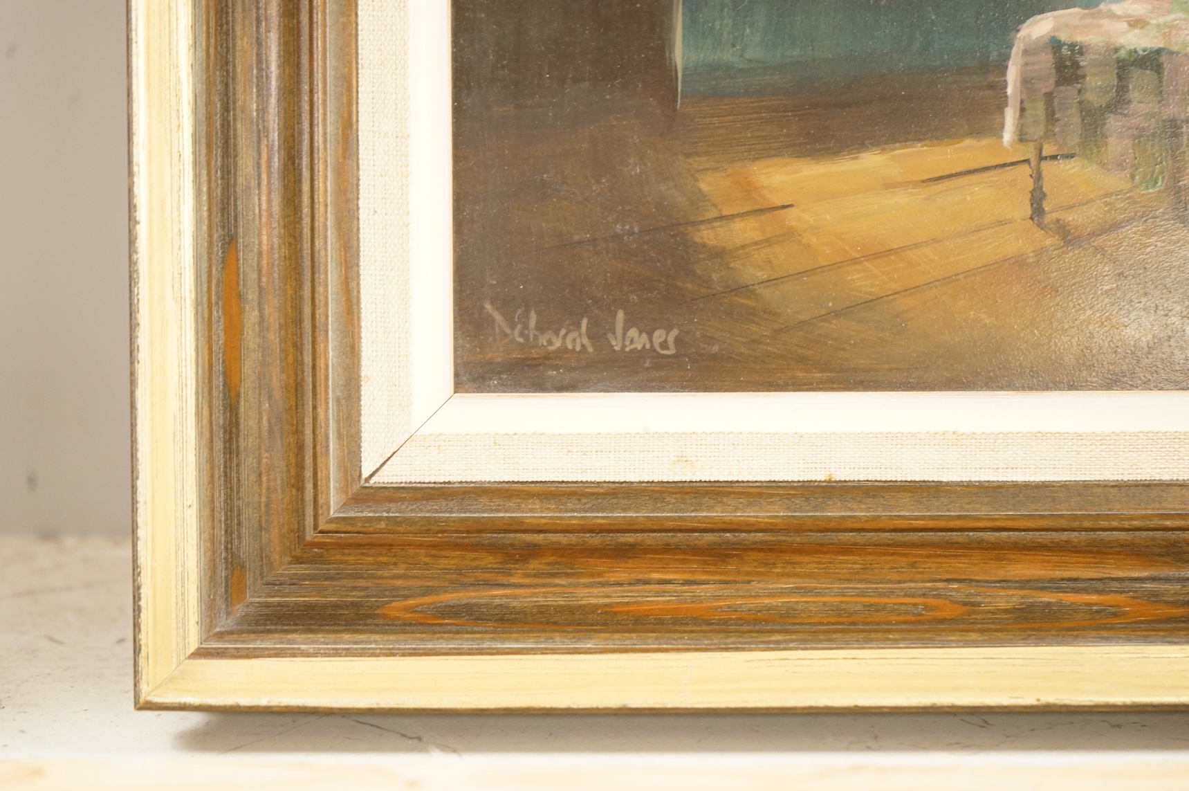 Deborah Jones (contemporary), Flowers on windowsill, signed, oil on board, details verso, 21 x 24cm